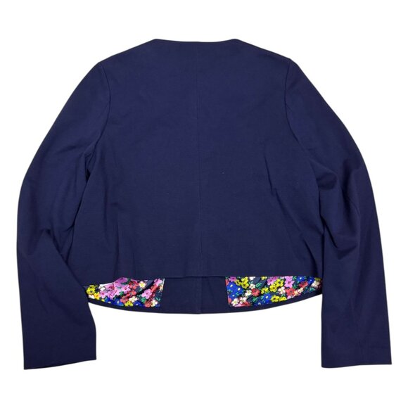 BODEN Floral Lined Business Casual Navy Blue Blazer Jacket Womens 16R - Picture 3 of 5
